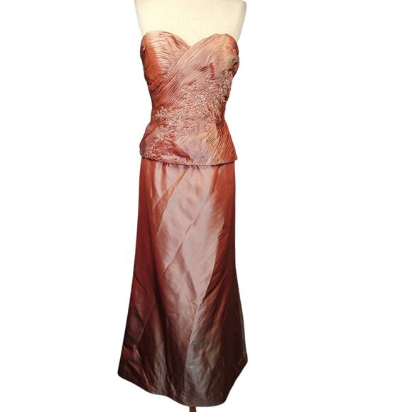 Montage by Mon Cheri Peach Iridescent Beaded Maxi Dress Size 6 - Picture 1 of 4